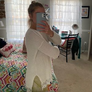 White sweater with lace detailing